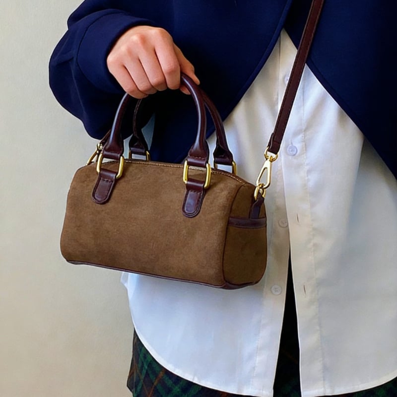 2026 korejski stil inspirirana retro velur torba, mala crossbody torba, Boston torba s jastučastim dizajnom u boji blokova