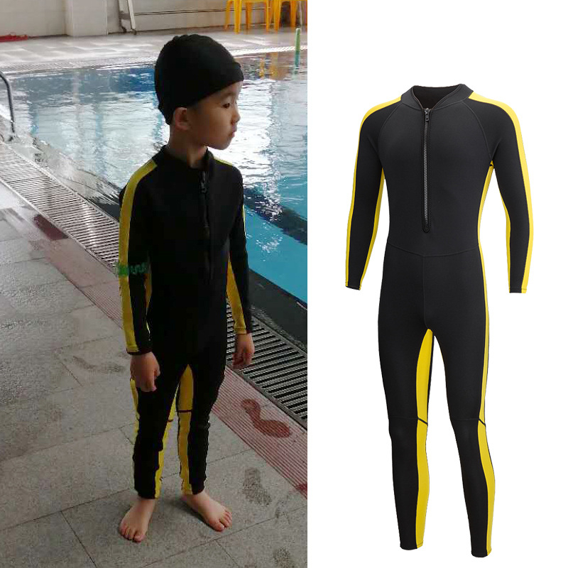 Dječji topli cijeli kostim za ronjenje 1,5 mm, Bruce Lee stil, žuti UV zaštitni plivački kostim