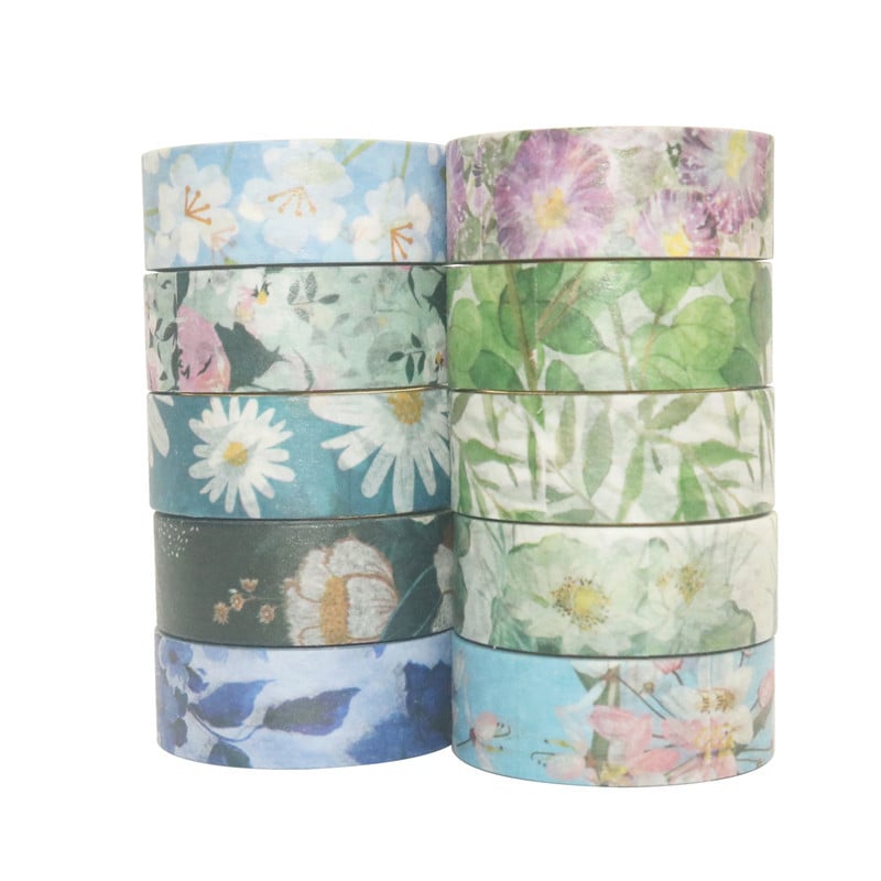 Bandă washi cu design floral, bandă de hârtie DIY ce se rupe manual, 4 m × 15 mm, personalizabilă