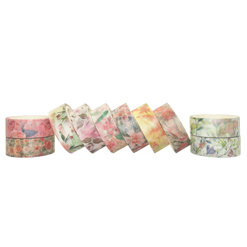 Bandă washi cu design floral, bandă de hârtie DIY ce se rupe manual, 4 m × 15 mm, personalizabilă