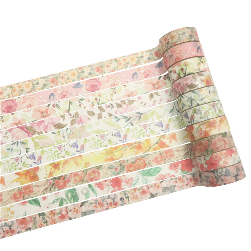 Bandă washi cu design floral, bandă de hârtie DIY ce se rupe manual, 4 m × 15 mm, personalizabilă
