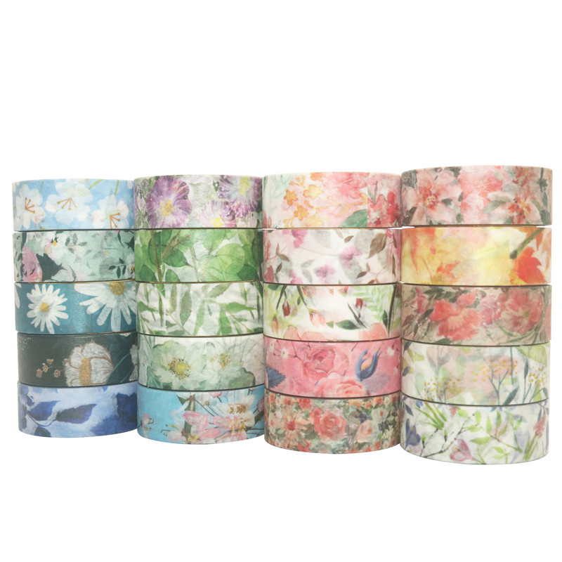 Bandă washi cu design floral, bandă de hârtie DIY ce se rupe manual, 4 m × 15 mm, personalizabilă