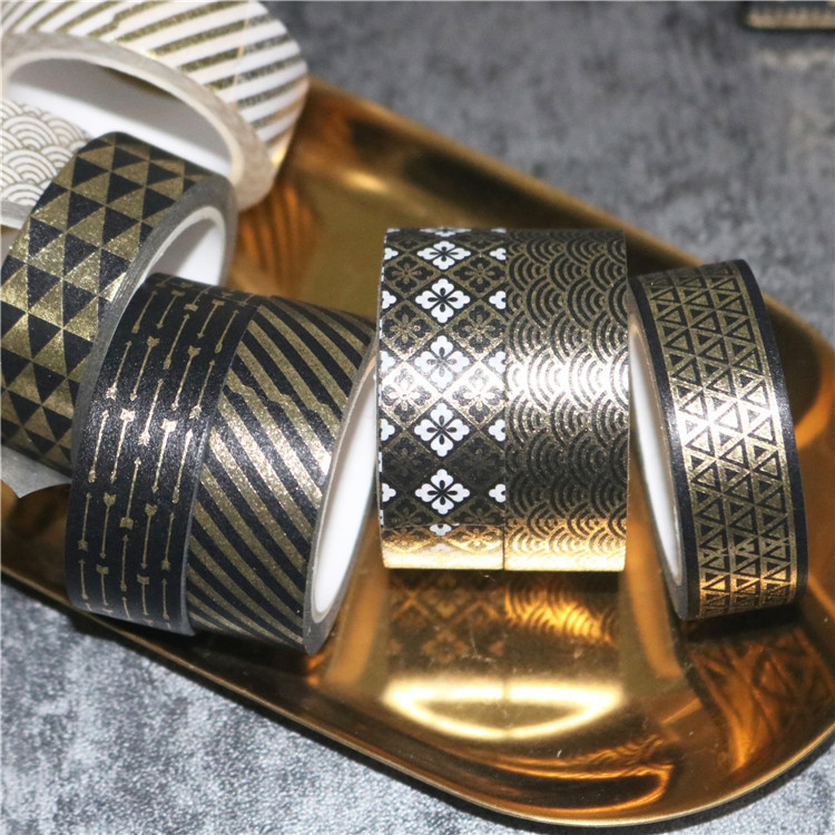 Seria Neagră Aurie, bandă de hârtie 15 mm pentru jurnal — bandă decorativă multi-stil