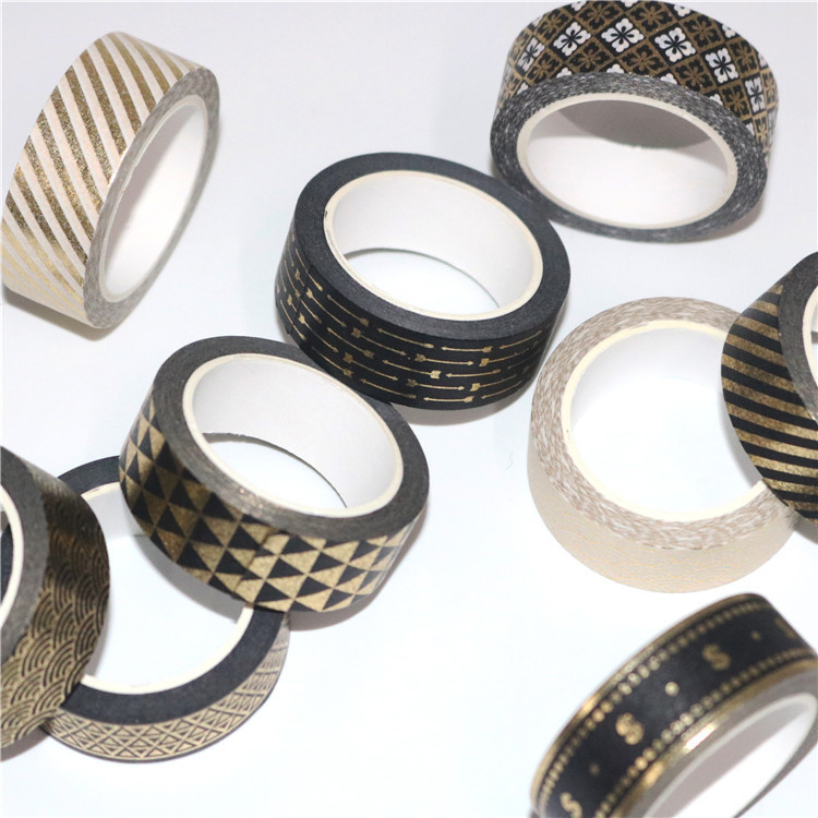 Seria Neagră Aurie, bandă de hârtie 15 mm pentru jurnal — bandă decorativă multi-stil