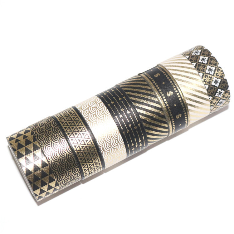Seria Neagră Aurie, bandă de hârtie 15 mm pentru jurnal — bandă decorativă multi-stil