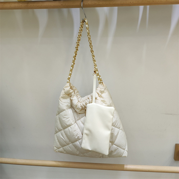 PU kožna ženska torba preko ramena, dijamantni quilting, velika kapaciteta, retro korejski stil, lančani remen, bucket oblik, za jesen-zimu