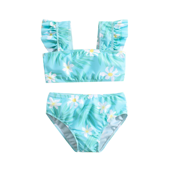 Dječji dvodijelni bikini set s cvjetnim uzorkom, visokom elastičnošću i UV zaštitom