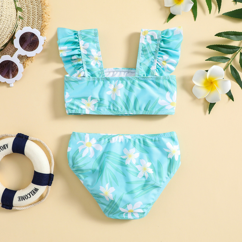 Dječji dvodijelni bikini set s cvjetnim uzorkom, visokom elastičnošću i UV zaštitom