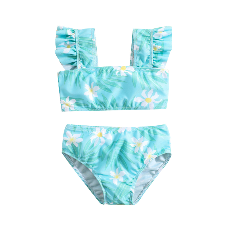 Dječji dvodijelni bikini set s cvjetnim uzorkom, visokom elastičnošću i UV zaštitom