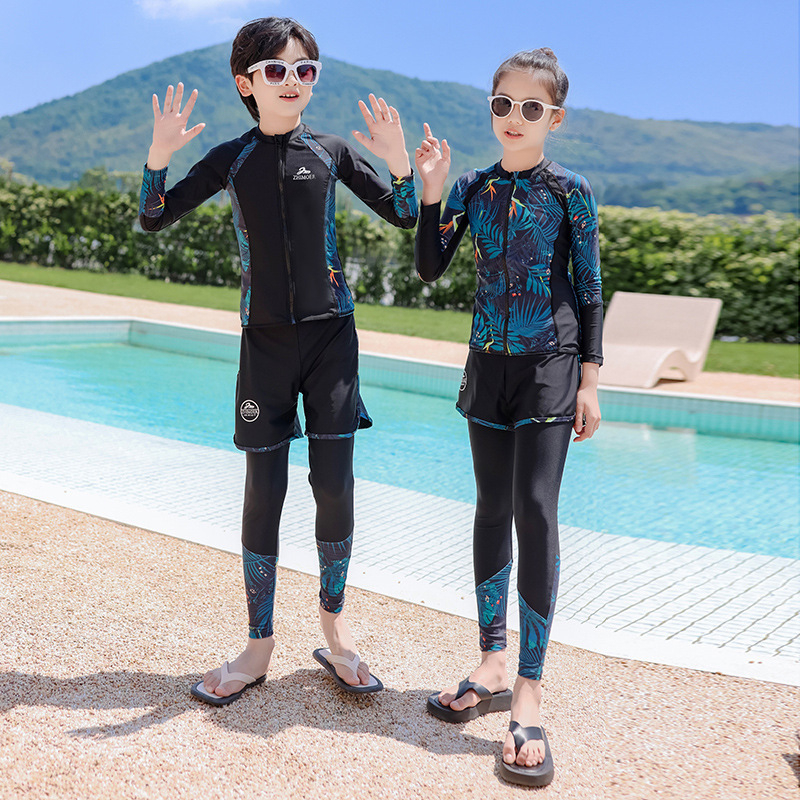 2026 Dječji dvodijelni rash guard plivački set s dugim rukavima i dugim pantalona za plažu i plivanje