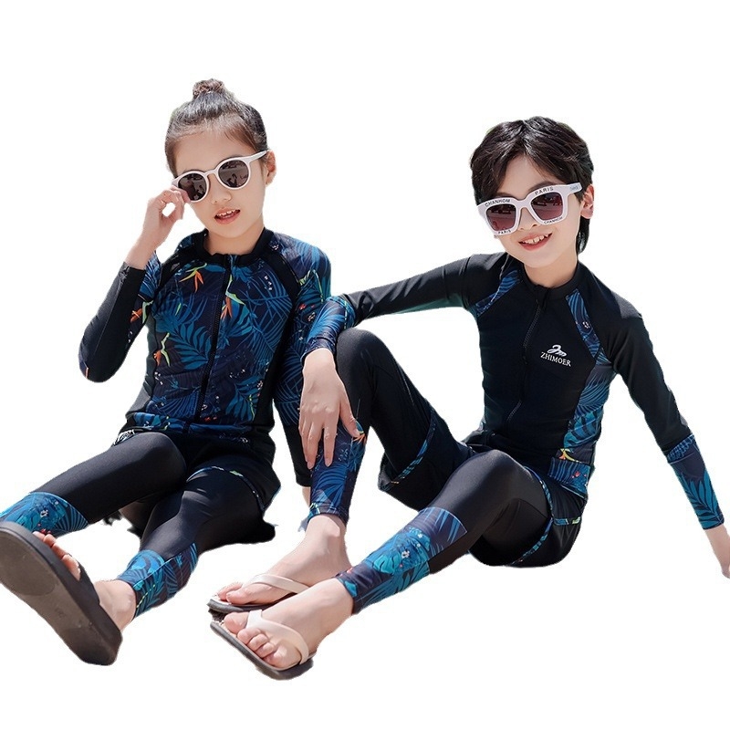 2026 Dječji dvodijelni rash guard plivački set s dugim rukavima i dugim pantalona za plažu i plivanje