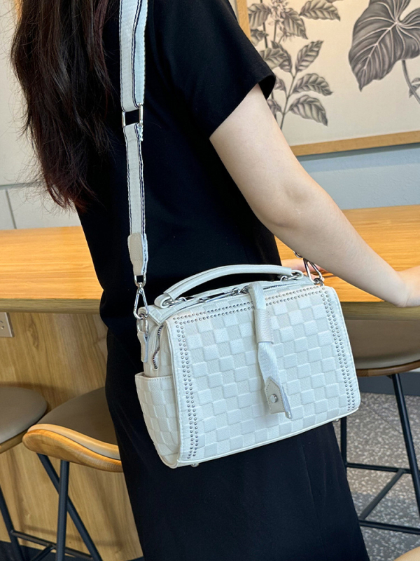 Ženska torbica s kariranom 2025 – elegantna crossbody torba, horizontalni Boston stil, minimalistička torba