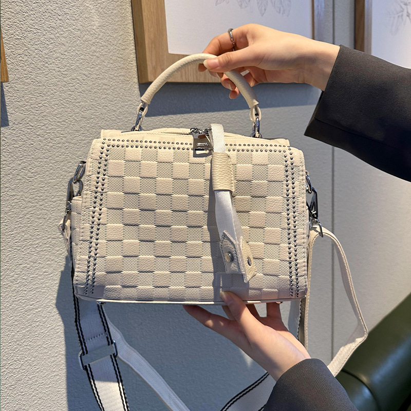 Ženska torbica s kariranom 2025 – elegantna crossbody torba, horizontalni Boston stil, minimalistička torba