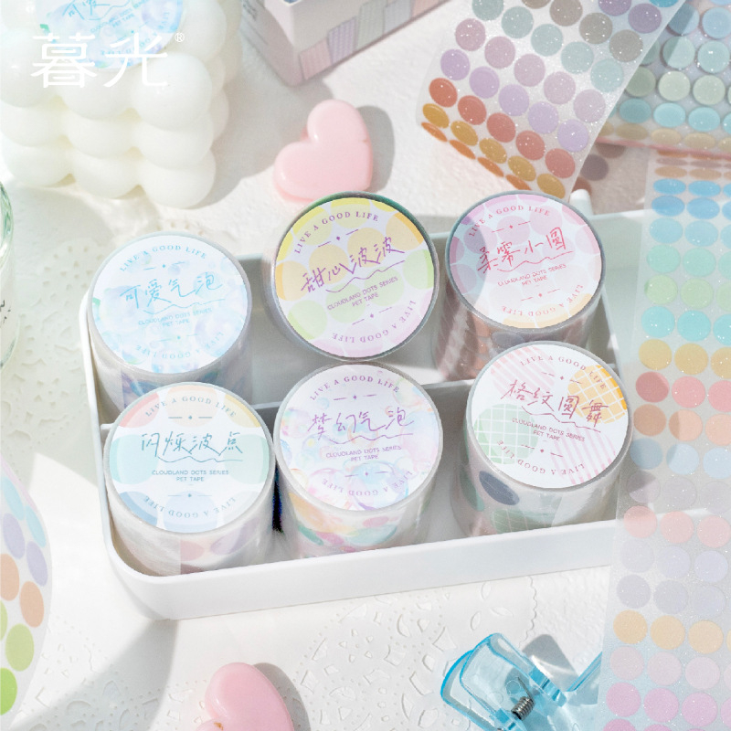 Bandă PET cu glitter die-cut pentru jurnal seria Cloudy Twilight etichete cu puncte circulare