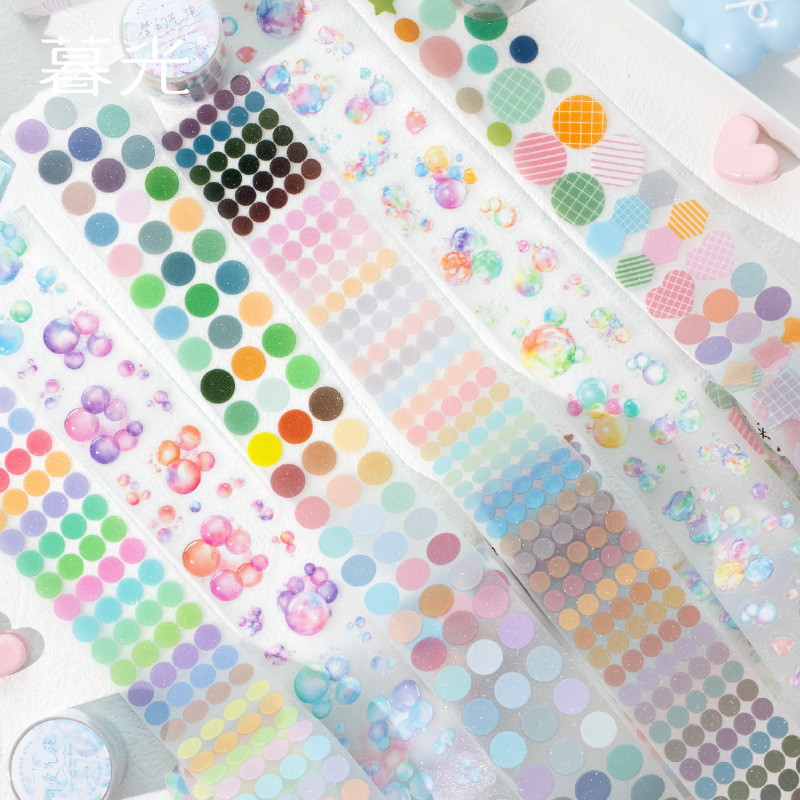 Bandă PET cu glitter die-cut pentru jurnal seria Cloudy Twilight etichete cu puncte circulare