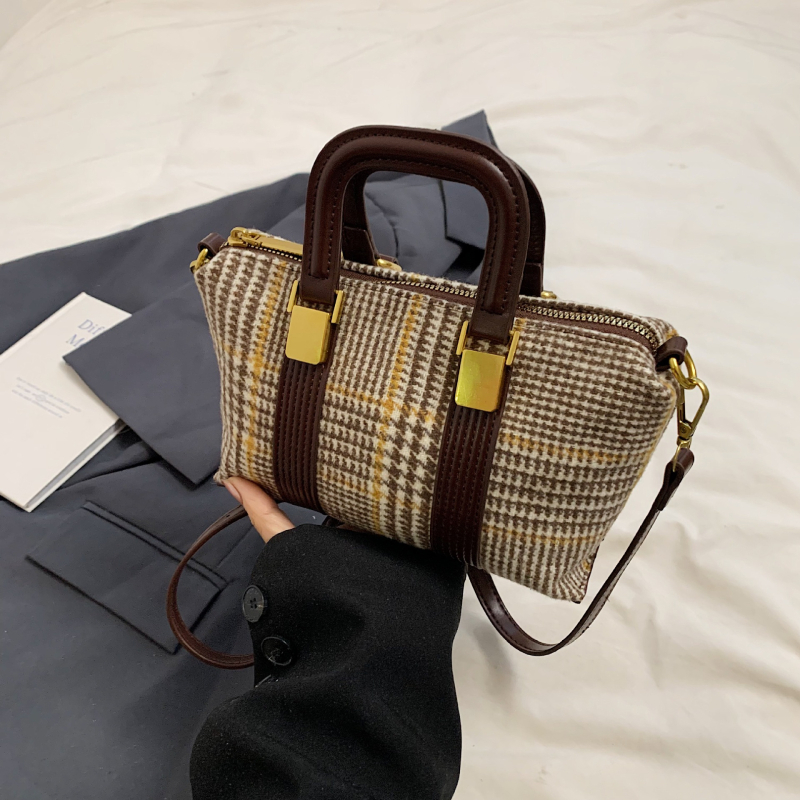 Ženska karirana torba s remenom preko ramena, Boston stil, retro šik, svestrana, PU materijal