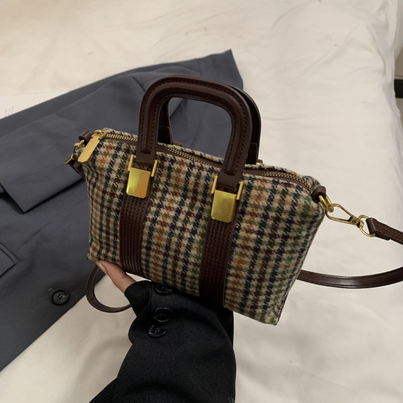 Ženska karirana torba s remenom preko ramena, Boston stil, retro šik, svestrana, PU materijal