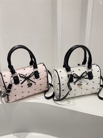 Boston torbica s mašnicom od seersuckera, ženska torba za rame ili crossbody