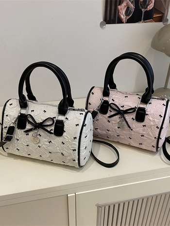 Boston torbica s mašnicom od seersuckera, ženska torba za rame ili crossbody