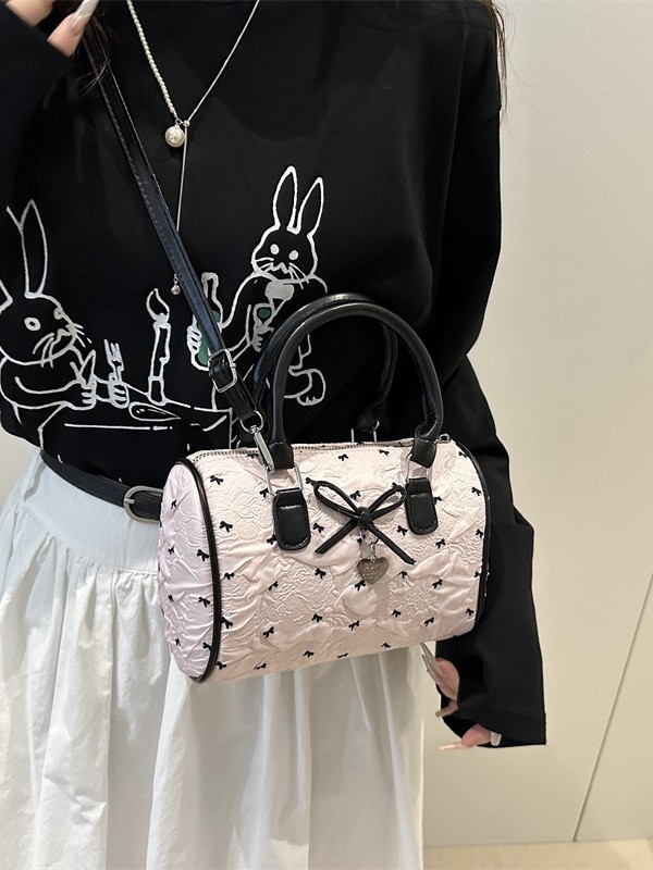 Boston torbica s mašnicom od seersuckera, ženska torba za rame ili crossbody