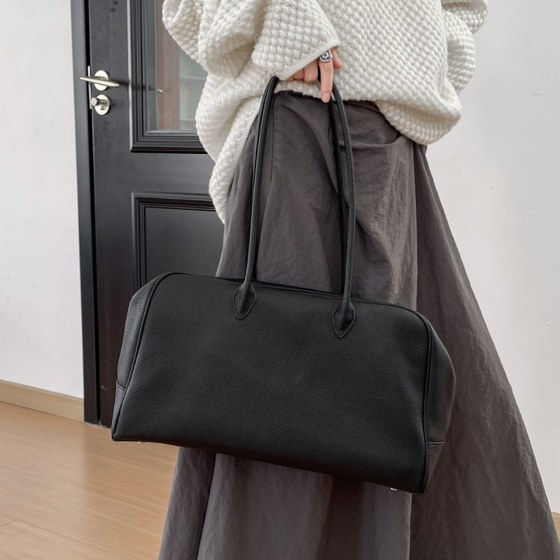 Torba Boston od kože prvog sloja, oblika jastuka, korejski minimalistički stil, velika kapaciteta tote za svakodnevnu upotrebu, preko ramena ili u ruci