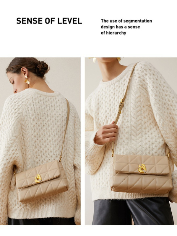 Ženska torbica od prave kože s dijamantnim šavom i lančanim remenom, mala crossbody torba za svakodnevnu upotrebu