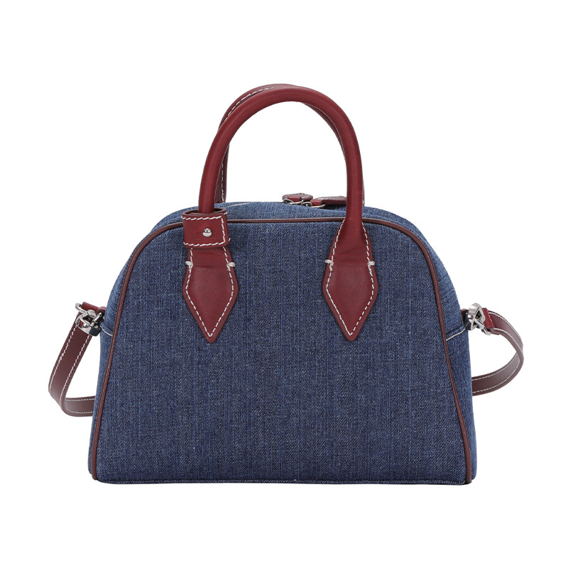 Ženska denim torba Boston stil sa širokom naramenicom, retro casual stil