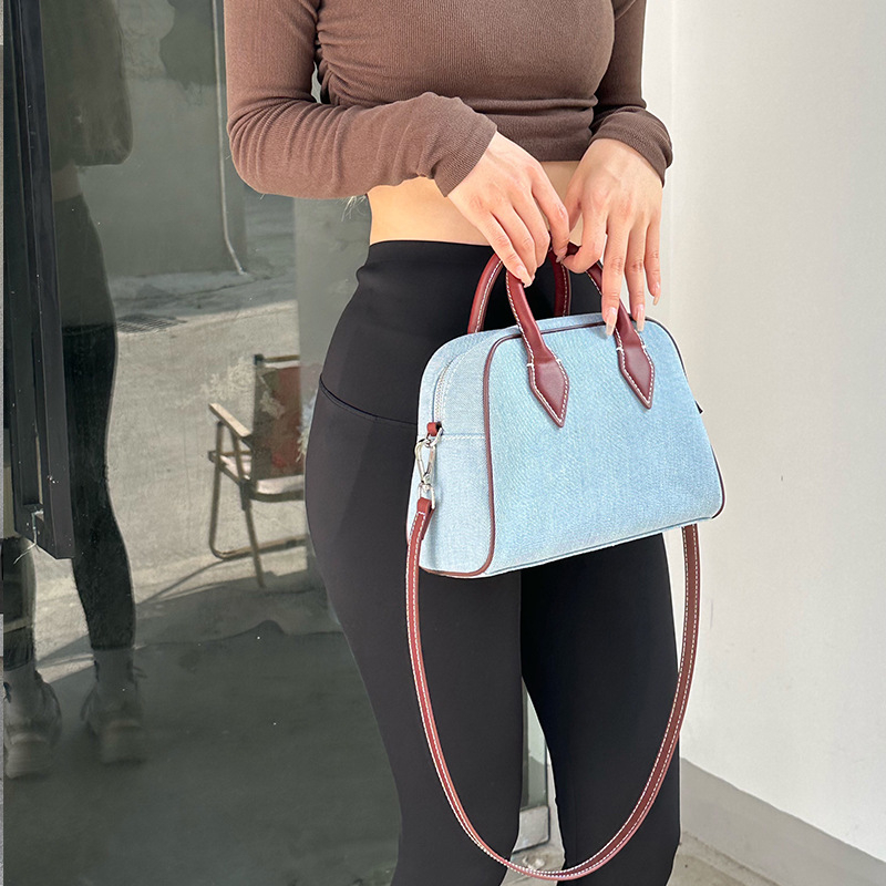 Ženska denim torba Boston stil sa širokom naramenicom, retro casual stil