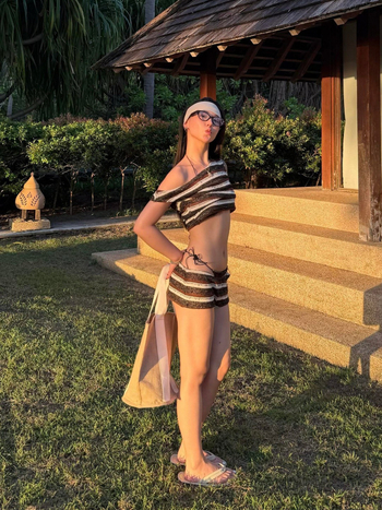 Bikini u stilu Jennie: retro prugasti s jednim ramenom, ekskluzivan i seksi za male grudi, kupaći za termalne bazene.