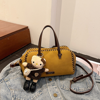 PU kožna ženska crossbody torba, retro stil, dizajn blok boja, oblik jastuka, model 2026, torba Boston