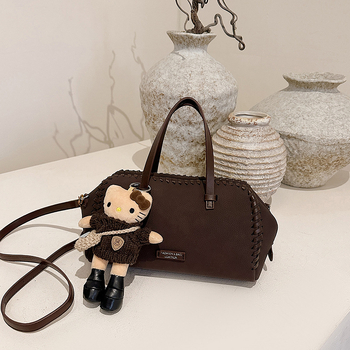 PU kožna ženska crossbody torba, retro stil, dizajn blok boja, oblik jastuka, model 2026, torba Boston