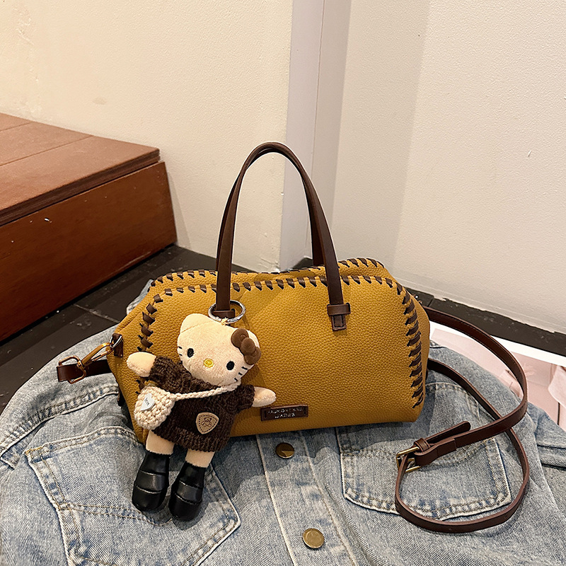 PU kožna ženska crossbody torba, retro stil, dizajn blok boja, oblik jastuka, model 2026, torba Boston