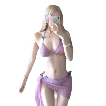 Trodijelni bikini set s mašnicom, inspiriran korejskim stilom toplih izvora, za žene