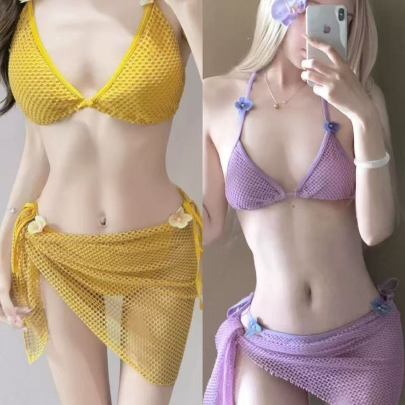 Trodijelni bikini set s mašnicom, inspiriran korejskim stilom toplih izvora, za žene
