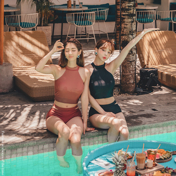 Ženski retro bikini, seksi push-up, duboko V izrez, visok struk, vitka silueta, jednobojni, minimalistički stil