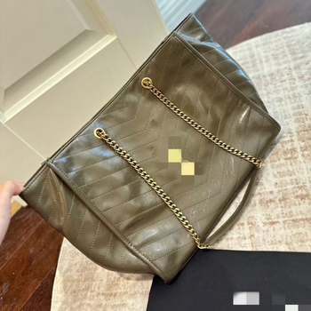 Ženska Tote torba od kože s uljem i voskom, kvadratno presjekanje šav i lančani detalj, velika kapaciteta, nositi na rame ili crossbody, svakodnevna upotreba