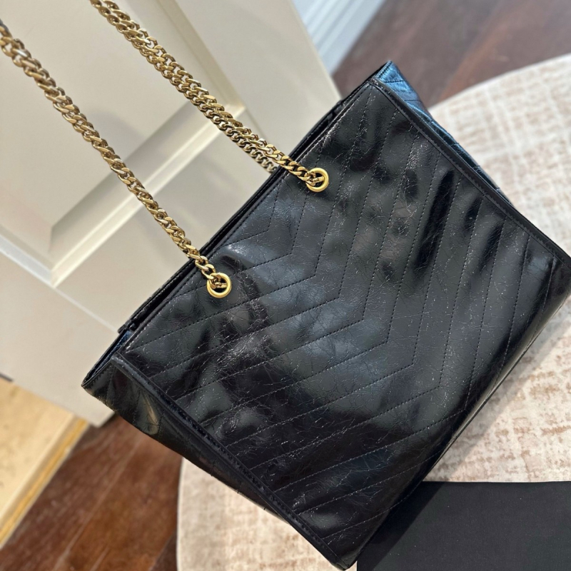 Ženska Tote torba od kože s uljem i voskom, kvadratno presjekanje šav i lančani detalj, velika kapaciteta, nositi na rame ili crossbody, svakodnevna upotreba