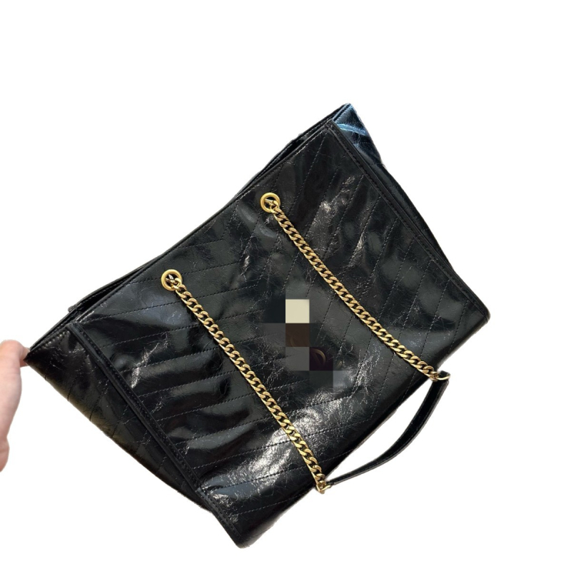 Ženska Tote torba od kože s uljem i voskom, kvadratno presjekanje šav i lančani detalj, velika kapaciteta, nositi na rame ili crossbody, svakodnevna upotreba