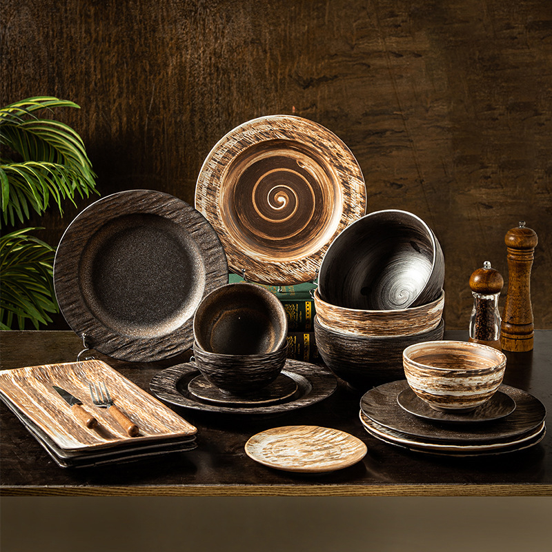 Vas ceramic japoneze: bol orez, bol pentru supă și tăiței, veselă ceramică vintage, tavă dreptunghiulară, farfurie pentru gyoza, veselă de masă casnică