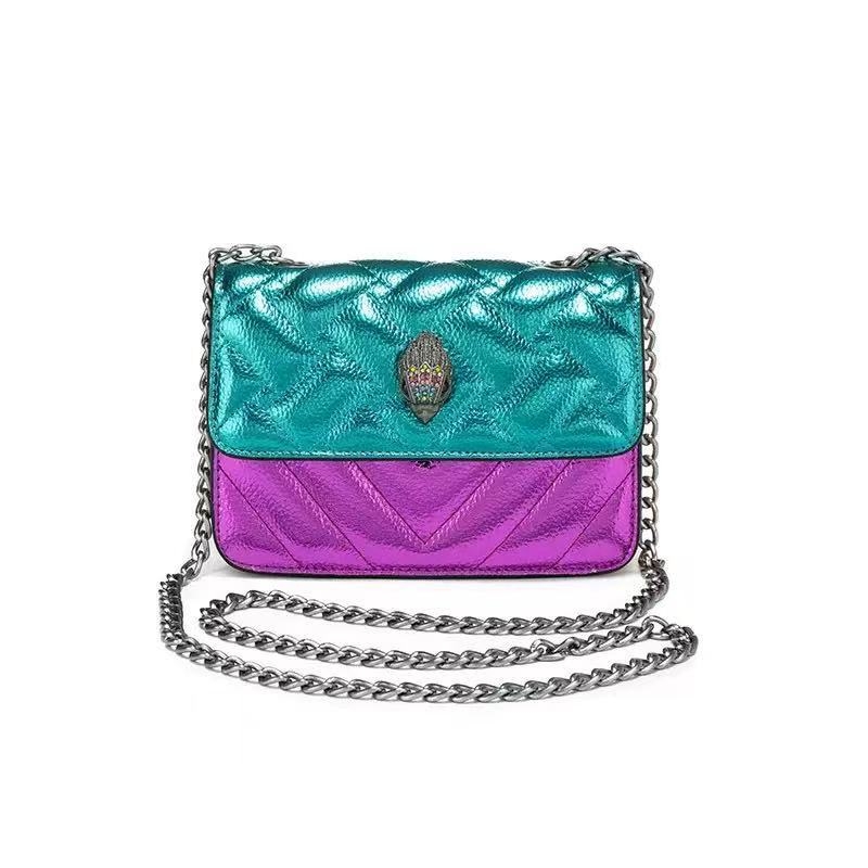 Mini PU crossbody torba s šarenim kristalima, motiv glave orla, dijamantno šivana rombo torba s lančanim remenom