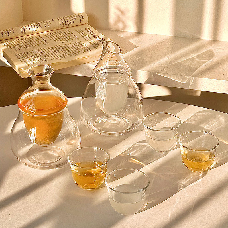 Dekantor japonez pentru ice wine, cu accesorii din sticlă – set rafinat de vin și pahare pentru ceaiul de după-amiază