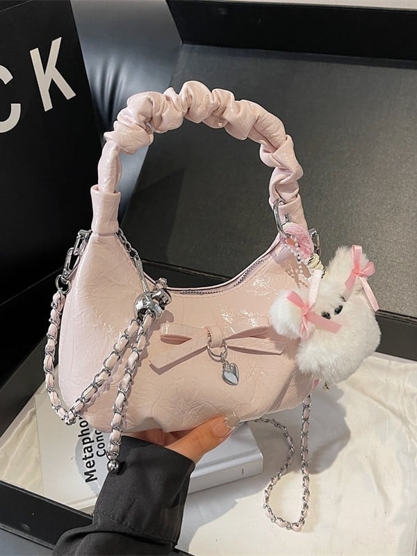 2026 proljeće novi model: plisirana torbica s mašnicom, mala ženska torba u francuskom stilu s lancem, crossbody torba oblaka za svakodnevnu upotrebu
