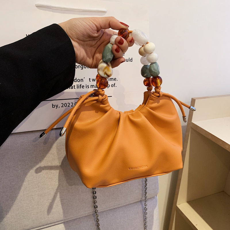 Ženska torba s akrilnim lancem, plisirani dizajn, mekana PU koža, srednje veličine, crossbody torba