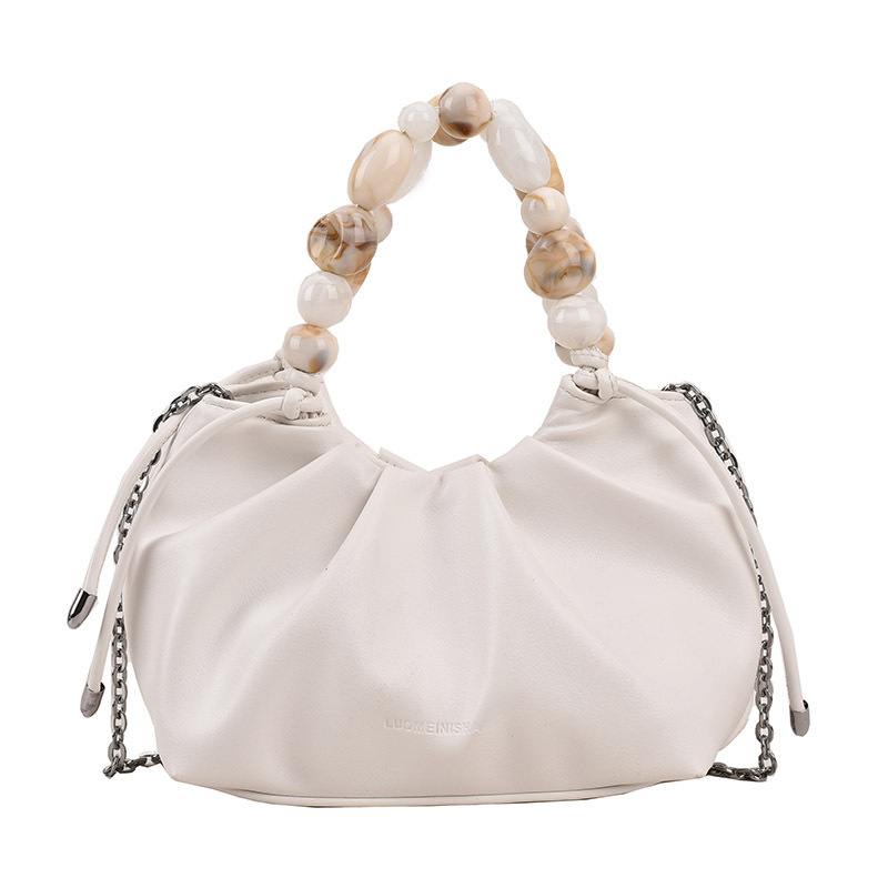 Ženska torba s akrilnim lancem, plisirani dizajn, mekana PU koža, srednje veličine, crossbody torba