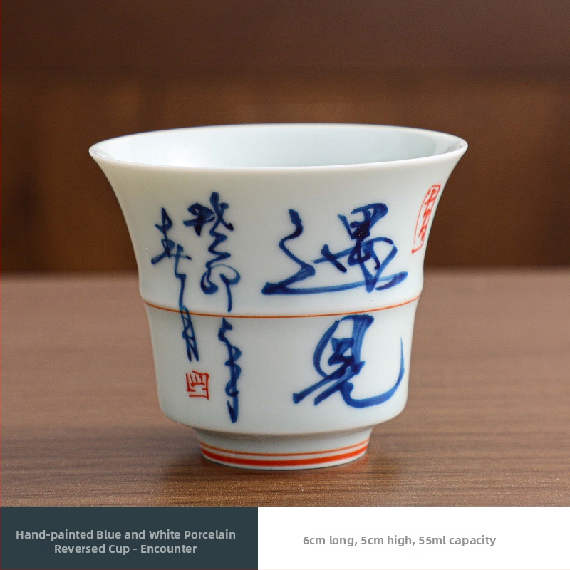 Ceașcă de ceai din porțelan albastru și alb, pictură manuală, pentru degustare Kung Fu, ceașcă ceramică pentru ceai, bol de ceai