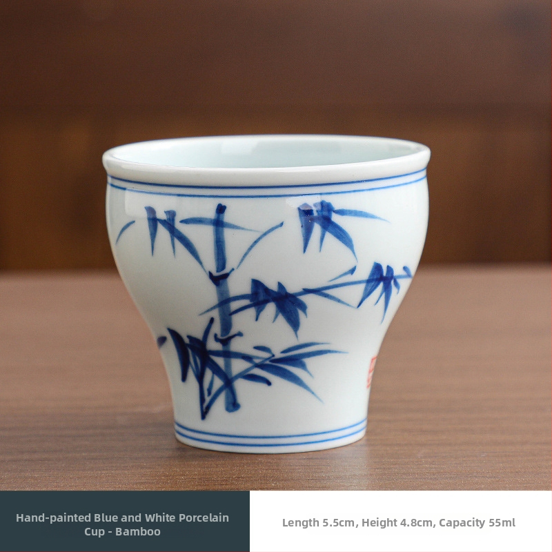 Ceașcă de ceai din porțelan albastru și alb, pictură manuală, pentru degustare Kung Fu, ceașcă ceramică pentru ceai, bol de ceai