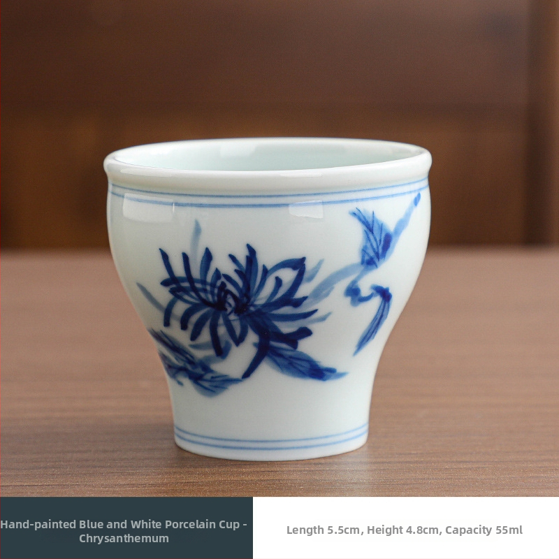 Ceașcă de ceai din porțelan albastru și alb, pictură manuală, pentru degustare Kung Fu, ceașcă ceramică pentru ceai, bol de ceai
