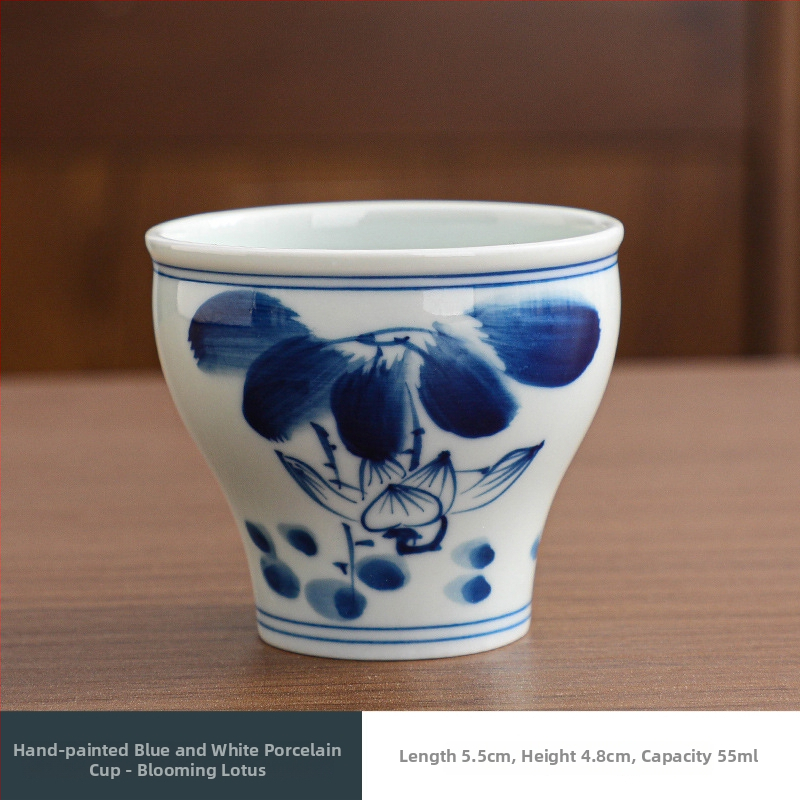 Ceașcă de ceai din porțelan albastru și alb, pictură manuală, pentru degustare Kung Fu, ceașcă ceramică pentru ceai, bol de ceai