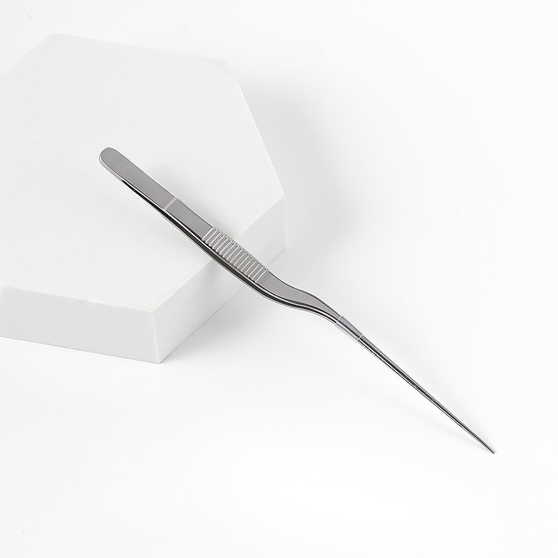 Forceps din oțel inoxidabil, în formă de pistol, lungime 16,5 cm, vârf curbat pentru curățarea urechii și a gâtului, cu vată