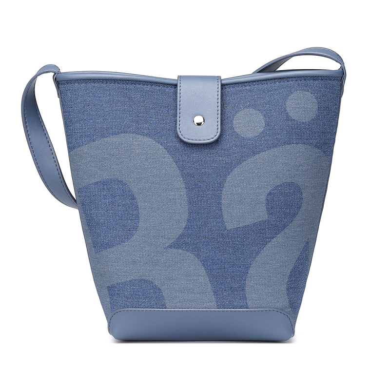 Ženska bucket torba od denima, velika kapaciteta, materijal pamuk-lan, cilindrični oblik, otisak s slovima, magnetska kopča, svakodnevna torba TT